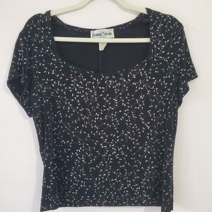 Ronni Nicole Vintage Black Floral Very Sparkly Women's Top Stretchy Sz L Formal